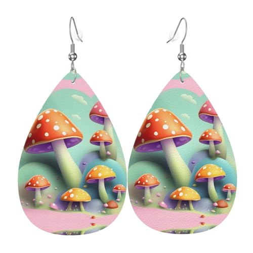 WZYWHJ Dreamy Little Mushroom Picture Damen Leder Ohrringe Einfache Wassertropfen Anhänger Mode Urlaub Geschenk von WZYWHJ