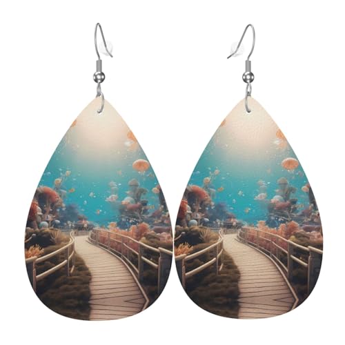 WZYWHJ Dreamy Ocean Park Picture Damen Leder Ohrringe Einfache Wassertropfen Anhänger Mode Urlaub Geschenk von WZYWHJ
