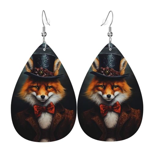 WZYWHJ Ein Frettchen in einem Zylinder Bild Damen Leder Ohrringe Einfacher Wassertropfen Anhänger Mode Urlaub Geschenk von WZYWHJ