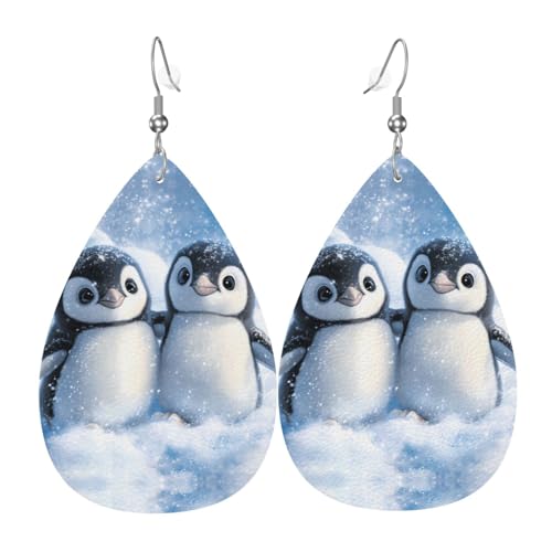 WZYWHJ Ein Paar kleine Pinguine Drucke Damen Leder Ohrringe Einfache Wassertropfen Anhänger Mode Urlaub Geschenk von WZYWHJ