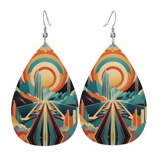 WZYWHJ Ein farbenfrohes Weltbild, Damen-Leder-Ohrringe, einfacher Wassertropfen-Anhänger, modisches Urlaubsgeschenk von WZYWHJ