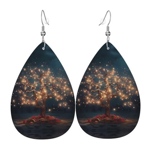 WZYWHJ Ein kleiner Baum voller Lichterketten Bild Damen Leder Ohrringe Einfache Wassertropfen Anhänger Mode Urlaub Geschenk von WZYWHJ
