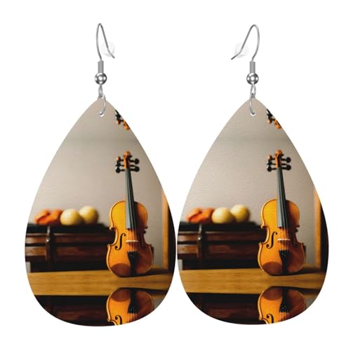 WZYWHJ Eine Violine Bild Damen Leder Ohrringe Einfache Wassertropfen Anhänger Mode Urlaub Geschenk von WZYWHJ