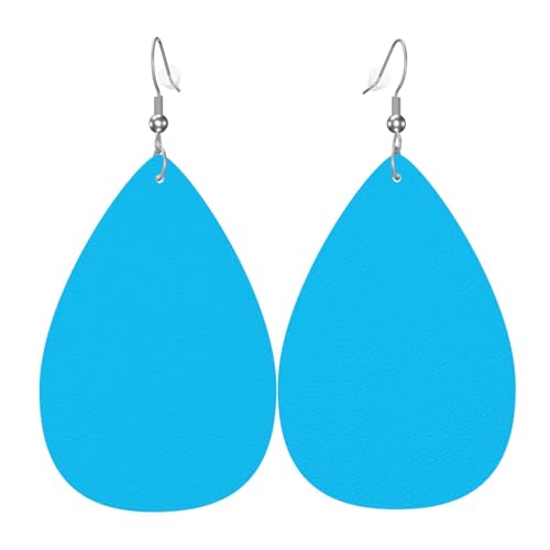 WZYWHJ Einfarbige hellblaue Damen-Leder-Ohrringe, einfacher Wassertropfen-Anhänger, modisches Urlaubsgeschenk von WZYWHJ