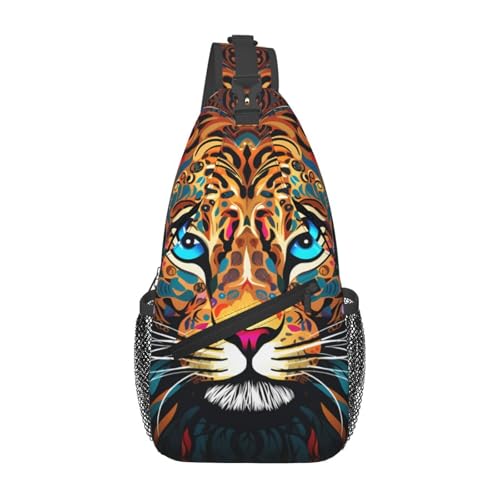 WZYWHJ Farbenfrohe Herren-Umhängetasche mit Leopardenkopf-Druck, mit hoher Speicherkapazität und verstellbarem Schultergurt WZYWHJ Farbenfrohe Herren-Umhängetasche mit Leopardenkopf-Druck, mit hoher Speicherkapazität und verstellbarem Schultergurt von WZYWHJ