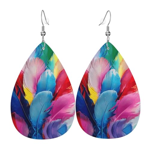 WZYWHJ Farbige, dicke Federn. Damen-Leder-Ohrringe, einfacher Wassertropfen-Anhänger, modisches Urlaubsgeschenk von WZYWHJ