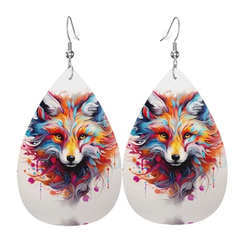WZYWHJ Farbige Fuchsbild, Damen-Leder-Ohrringe, einfacher Wassertropfen-Anhänger, modisches Urlaubsgeschenk von WZYWHJ