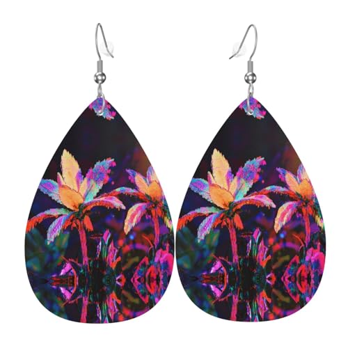 WZYWHJ Fault Botany Prints Damen Leder Ohrringe Einfache Wassertropfen Anhänger Mode Urlaub Geschenk von WZYWHJ
