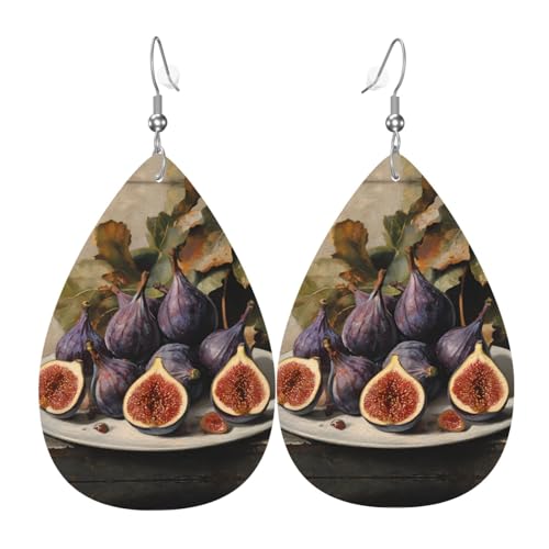 WZYWHJ Fig Prints Damen Leder Ohrringe Einfache Wassertropfen Anhänger Mode Urlaub Geschenk von WZYWHJ