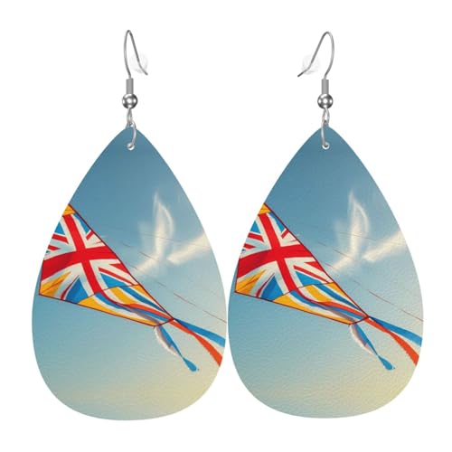 WZYWHJ Flag Kite Prints Damen Leder Ohrringe Einfache Wassertropfen Anhänger Mode Urlaub Geschenk von WZYWHJ