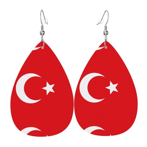WZYWHJ Flagge der Türkei Bild Damen Leder Ohrringe Einfache Wassertropfen Anhänger Mode Urlaub Geschenk von WZYWHJ