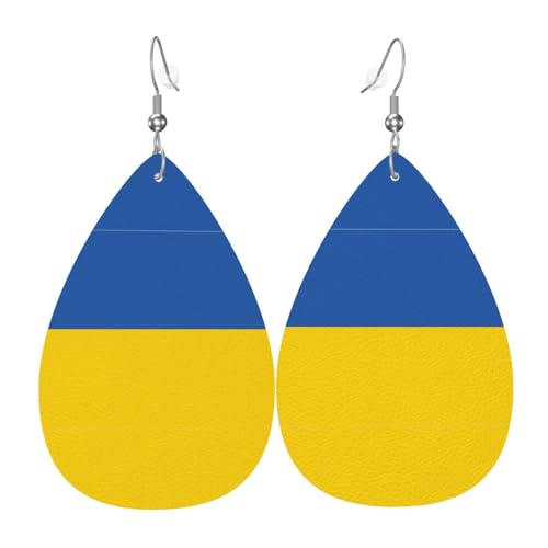 WZYWHJ Flagge der Ukraine Prints Damen Leder Ohrringe Einfache Wassertropfen Anhänger Mode Urlaub Geschenk von WZYWHJ