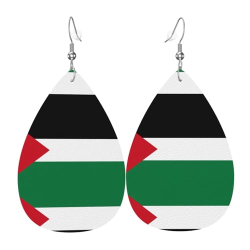 WZYWHJ Flagge des Staates Palästina Bild Damen Leder Ohrringe Einfache Wassertropfen Anhänger Mode Urlaub Geschenk von WZYWHJ