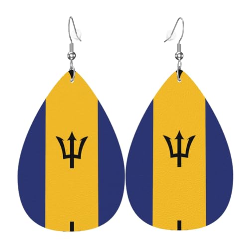 WZYWHJ Flagge von Barbados Prints Damen Leder Ohrringe Einfache Wassertropfen Anhänger Mode Urlaub Geschenk von WZYWHJ