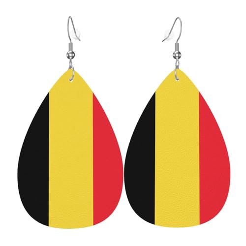 WZYWHJ Flagge von Belgien Bild Damen Leder Ohrringe Einfache Wassertropfen Anhänger Mode Urlaub Geschenk von WZYWHJ
