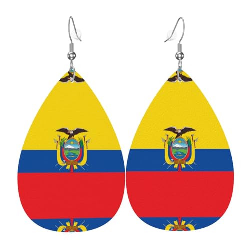 WZYWHJ Flagge von Ecuador Prints Damen Leder Ohrringe Einfache Wassertropfen Anhänger Mode Urlaub Geschenk von WZYWHJ