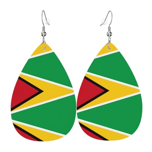WZYWHJ Flagge von Guyana Bild Damen Leder Ohrringe Einfache Wassertropfen Anhänger Mode Urlaub Geschenk von WZYWHJ