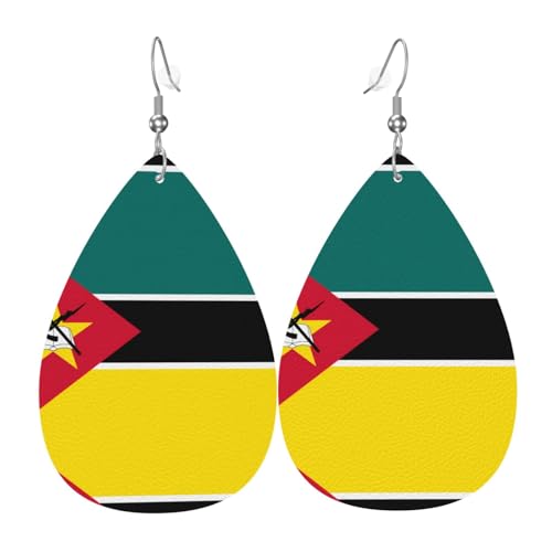 WZYWHJ Flagge von Mosambik Bild Damen Leder Ohrringe Einfache Wassertropfen Anhänger Mode Urlaub Geschenk von WZYWHJ