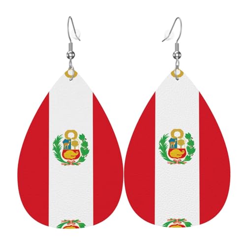 WZYWHJ Flagge von Peru Prints Damen Leder Ohrringe Einfache Wassertropfen Anhänger Mode Urlaub Geschenk von WZYWHJ