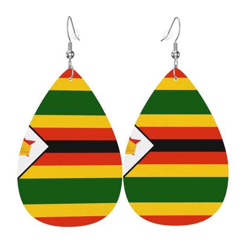 WZYWHJ Flagge von Simbabwe Bild Damen Leder Ohrringe Einfache Wassertropfen Anhänger Mode Urlaub Geschenk von WZYWHJ