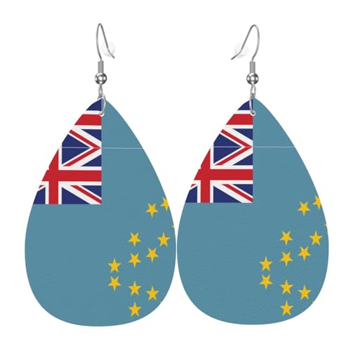 WZYWHJ Flagge von Tuvalu Bild Damen Leder Ohrringe Einfache Wassertropfen Anhänger Mode Urlaub Geschenk von WZYWHJ
