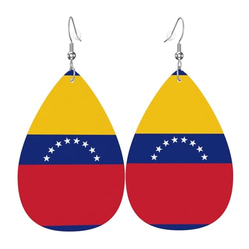 WZYWHJ Flagge von Venezuela Prints Damen Leder Ohrringe Einfache Wassertropfen Anhänger Mode Urlaub Geschenk von WZYWHJ