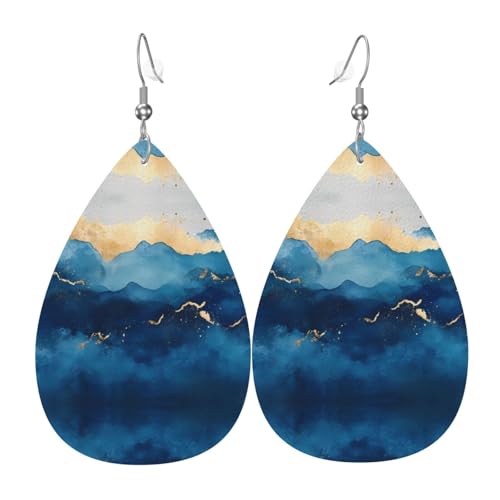 WZYWHJ Fluid Ocean Prints Damen Leder Ohrringe Einfache Wassertropfen Anhänger Mode Urlaub Geschenk von WZYWHJ