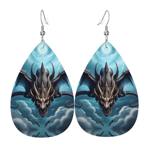 WZYWHJ Flying Dragon Picture Damen Leder Ohrringe Einfache Wassertropfen Anhänger Mode Urlaub Geschenk von WZYWHJ