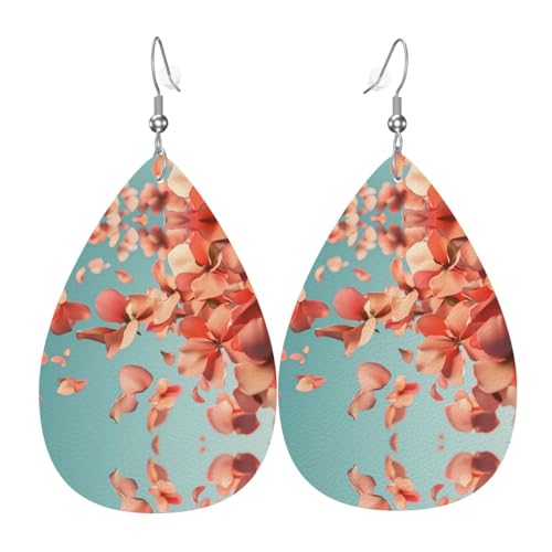 WZYWHJ Flying Petals Prints Damen Leder Ohrringe Einfache Wassertropfen Anhänger Mode Urlaub Geschenk von WZYWHJ
