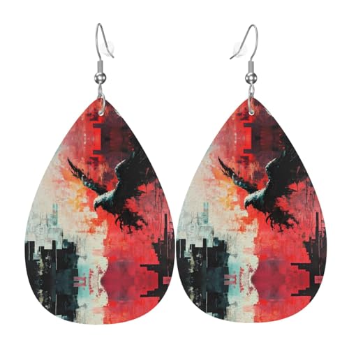 WZYWHJ Flying Pixel Adler Prints Damen Leder Ohrringe Einfache Wassertropfen Anhänger Mode Urlaub Geschenk von WZYWHJ