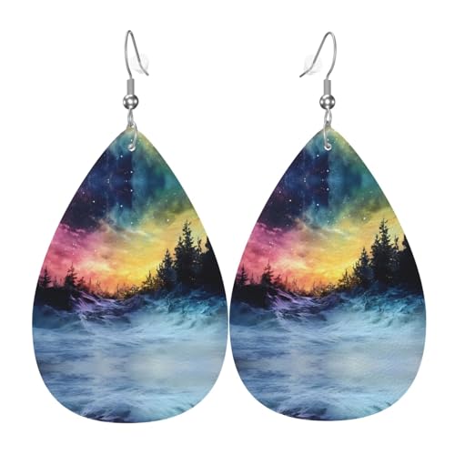WZYWHJ Forest Aurora Prints Damen Leder Ohrringe Einfache Wassertropfen Anhänger Mode Urlaub Geschenk von WZYWHJ