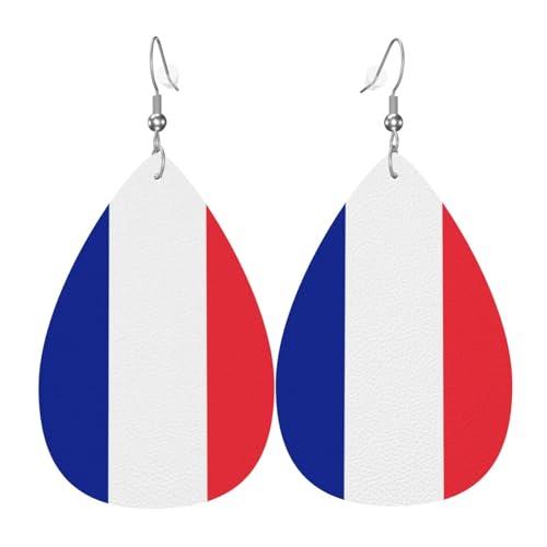 WZYWHJ Französische Flagge Bild Damen Leder Ohrringe Einfache Wassertropfen Anhänger Mode Urlaub Geschenk von WZYWHJ