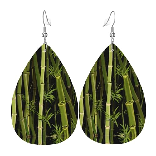 WZYWHJ Fresh Bamboo Prints Damen Leder Ohrringe Einfache Wassertropfen Anhänger Mode Urlaub Geschenk von WZYWHJ