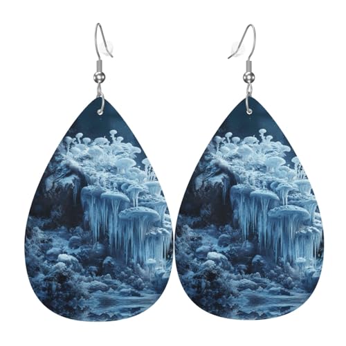 WZYWHJ Frozen Forest Prints Damen Leder Ohrringe Einfache Wassertropfen Anhänger Mode Urlaub Geschenk von WZYWHJ