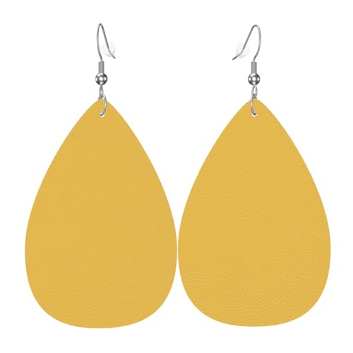 WZYWHJ Gelbes Bild Damen-Leder-Ohrringe, einfacher Wassertropfen-Anhänger, modisches Urlaubsgeschenk von WZYWHJ
