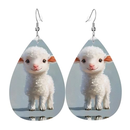 WZYWHJ Gentle Lamb Prints Damen Leder Ohrringe Einfache Wassertropfen Anhänger Mode Urlaub Geschenk von WZYWHJ