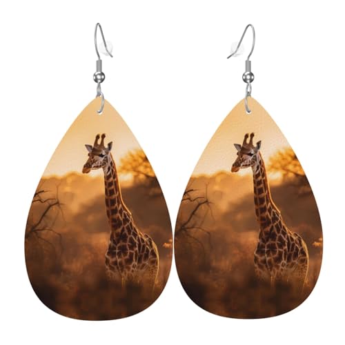 WZYWHJ Giraffenbild Damen Leder Ohrringe Einfache Wassertropfen Anhänger Mode Urlaub Geschenk von WZYWHJ