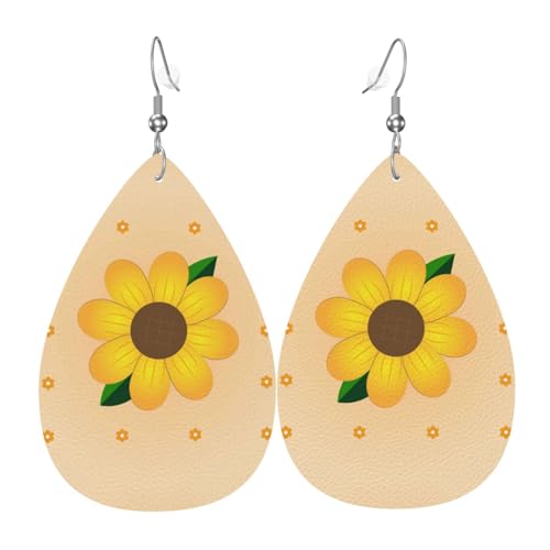WZYWHJ Goldene Sonnenblume Bild Damen Leder Ohrringe Einfache Wassertropfen Anhänger Mode Urlaub Geschenk von WZYWHJ