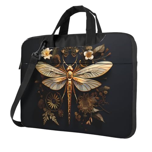 WZYWHJ Goldene exquisite Libellen-Print-Laptop-Tasche – mit weichem Innenfutter, mehreren Taschen – ideal für Männer, Reisen und Business, Schwarz, 14 inch WZYWHJ Goldene exquisite Libellen-Print-Laptop-Tasche – mit weichem Innenfutter, mehreren Taschen – ideal für Männer, Reisen und Business, Schwarz, 14 inch von WZYWHJ