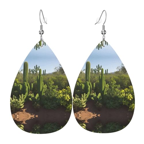WZYWHJ Grüner Kaktus Bild Damen Leder Ohrringe Einfache Wassertropfen Anhänger Mode Urlaub Geschenk von WZYWHJ