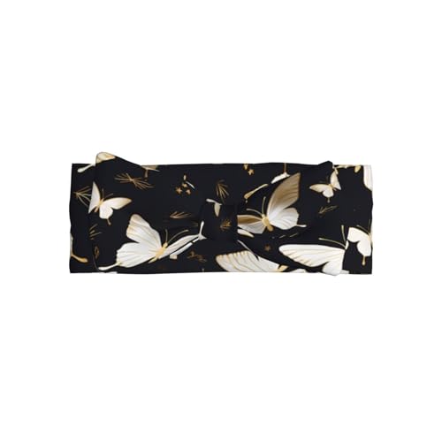 WZYWHJ Haarreifen mit goldfarbenen weißen Schmetterlingen und schwarzem Bild, Babyschleife und elastischer, weicher Haarschmuck für Neugeborene und Mädchen von WZYWHJ