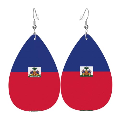 WZYWHJ Haitianische Flagge Bild Damen Leder Ohrringe Einfache Wassertropfen Anhänger Mode Urlaub Geschenk von WZYWHJ