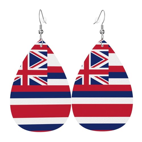 WZYWHJ Hawaii Flagge Bild Damen Leder Ohrringe Einfache Wassertropfen Anhänger Mode Urlaub Geschenk von WZYWHJ