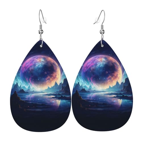 WZYWHJ Helle Planeten Bild Damen Leder Ohrringe Einfache Wassertropfen Anhänger Mode Urlaub Geschenk von WZYWHJ