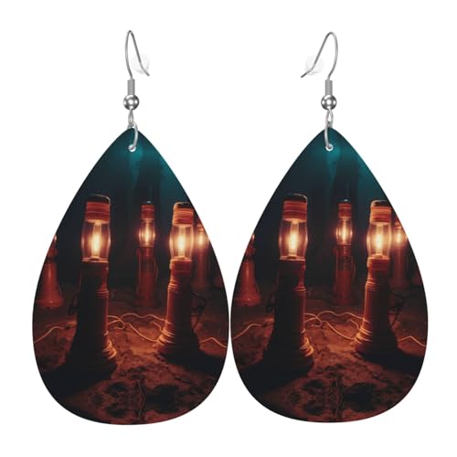 WZYWHJ Helle Taschenlampen-Bild, Damen-Leder-Ohrringe, einfacher Wassertropfen-Anhänger, modisches Urlaubsgeschenk von WZYWHJ