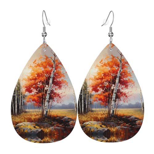 WZYWHJ Herbstbirken Bild Damen Leder Ohrringe Einfache Wassertropfen Anhänger Mode Urlaub Geschenk von WZYWHJ