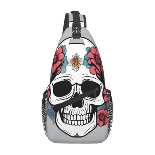 WZYWHJ Herren Umhängetasche mit Blumenverzierung, Totenkopf-Druck, lässig, mit hoher Speicherkapazität und verstellbarem Schultergurt WZYWHJ Herren Umhängetasche mit Blumenverzierung, Totenkopf-Druck, lässig, mit hoher Speicherkapazität und verstellbarem Schultergurt von WZYWHJ