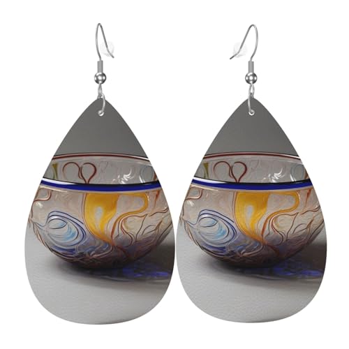 WZYWHJ Hohles Muster Glasschale Bild Damen Leder Ohrringe Einfache Wassertropfen Anhänger Mode Urlaub Geschenk von WZYWHJ