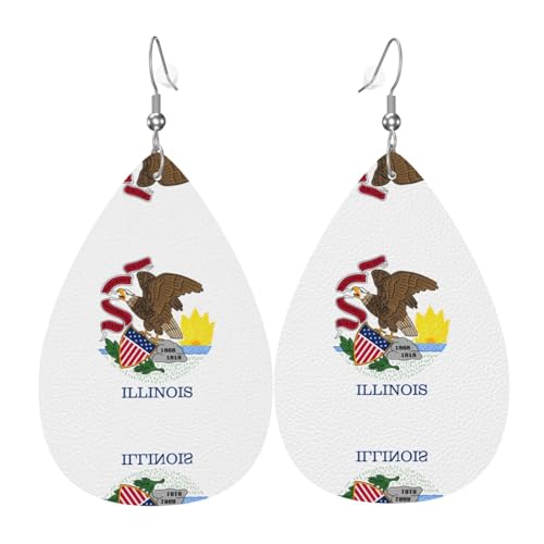 WZYWHJ Illinois State Flag Picture Damen Leder Ohrringe Einfache Wassertropfen Anhänger Mode Urlaub Geschenk von WZYWHJ