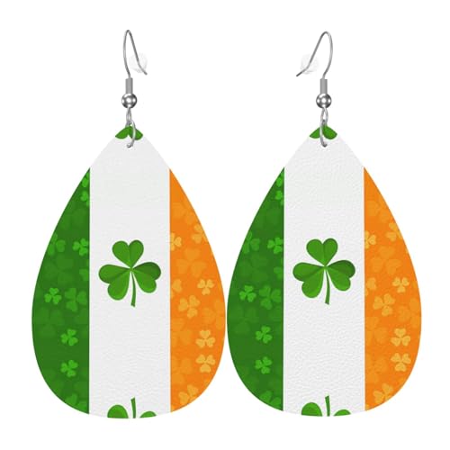 WZYWHJ Irische Flagge Bild Damen Leder Ohrringe Einfache Wassertropfen Anhänger Mode Urlaub Geschenk von WZYWHJ